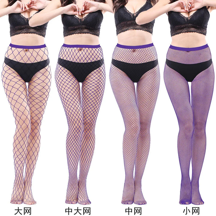 Women's Sexy Black Mesh Pantyhose Middle Mesh Fishnet Punk Dress Sexy Lingerie Nylon Hollow Out Pantyhose