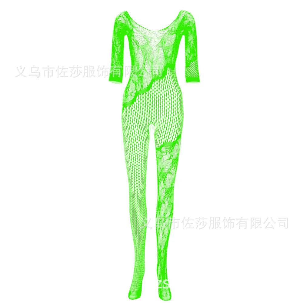 Black Dress Hollow Out Erotic Floral Lace Sexy Fat Women Plus Size Lingerie Fishnet Bodystocking WIth Handcuffs