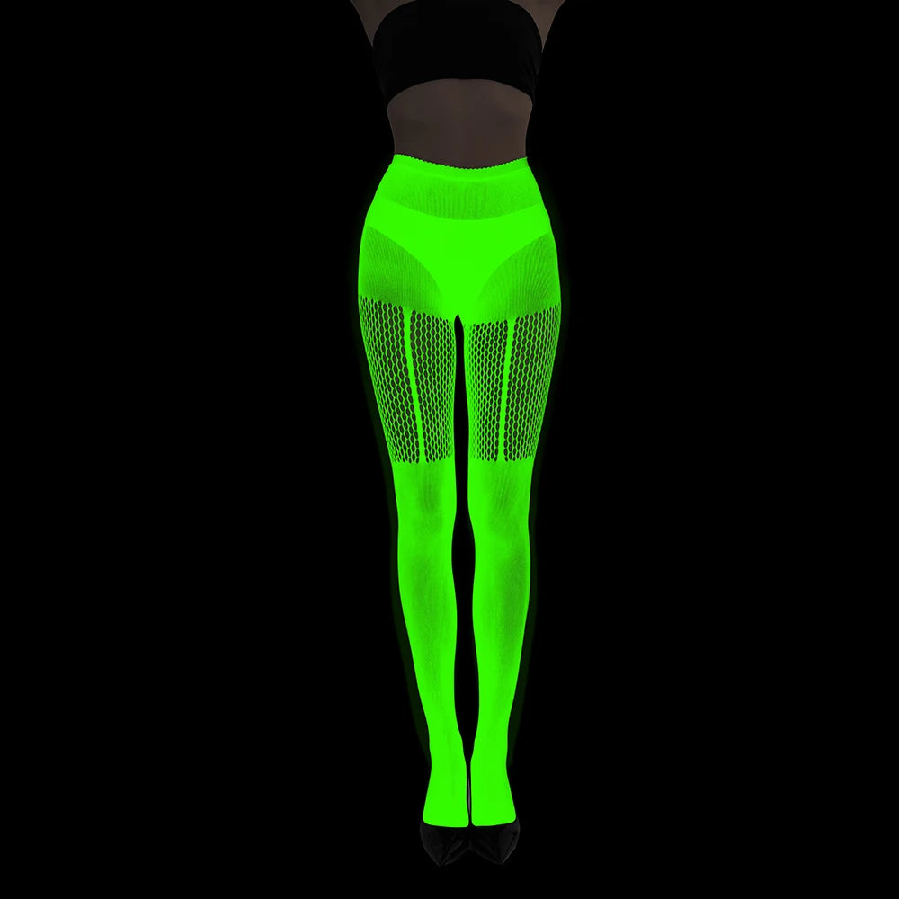 Women Body Stocking Glow in the Dark Sexy Fishnet Bodystocking Transparent Nylon Socks Mesh Pantyhose