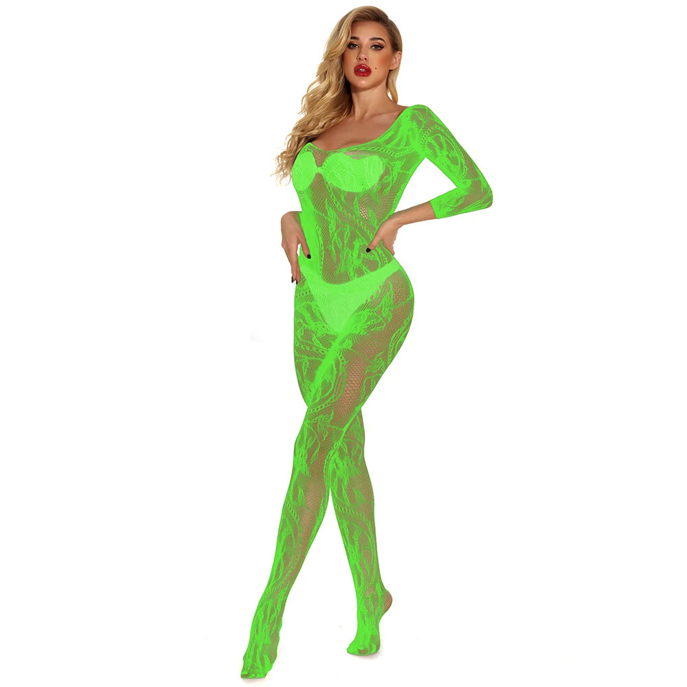Transparent Sexy Fishnet Bodysuit Women Sexy Lingerie Hollow Out Sexy Nylon Bodystocking Sensual Open Crotch Stocking