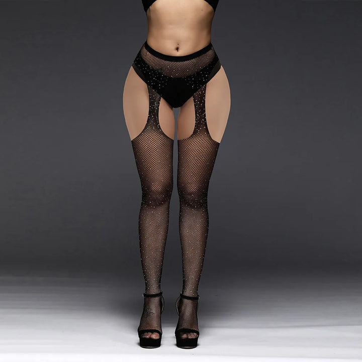 Crystal Rhinestone Bling Stockings Women Sexy Mesh Lingerie Underwear Open Crotch Sexy Erotic Tights Stockings 2023