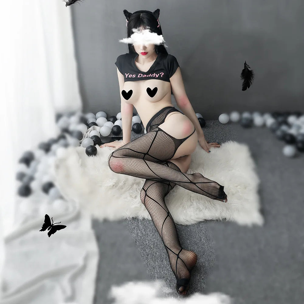 2023 Suspender Pantyhose Attached Stockings Fishnet Lace Thigh High Garter Belt Stockings Women's Exotic Lingerie Woman