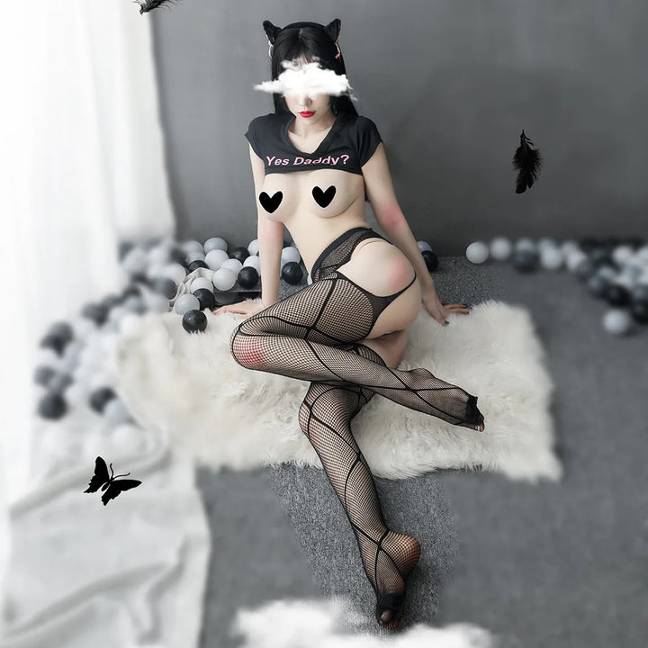 2023 Suspender Pantyhose Attached Stockings Fishnet Lace Thigh High Garter Belt Stockings Women's Exotic Lingerie Woman