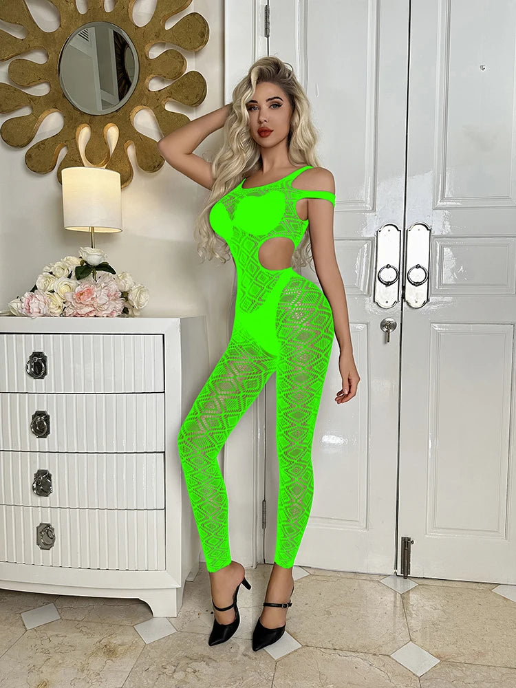 Factory Price Women's One-Piece Sexy Net Jumpsuit Mesh Lingerie Sexy Crotchless Bodysuit Fishnet Transparent Bodystocking  W651