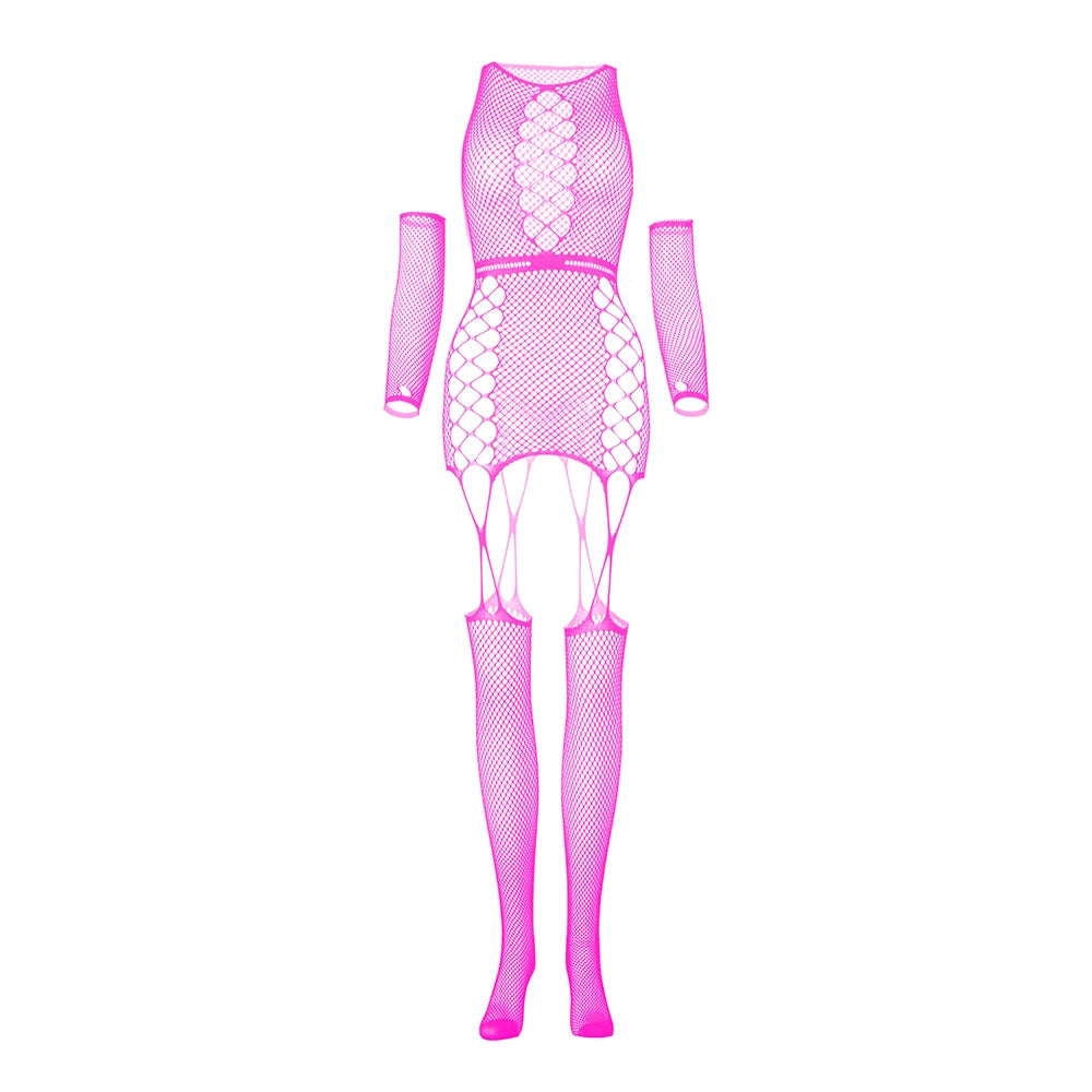 Women Sexy Lingerie Bodysuits Long Sleeve Open Crotch Mesh Sling Body Stockings Costumes Fishnet Suspender Bodystocking