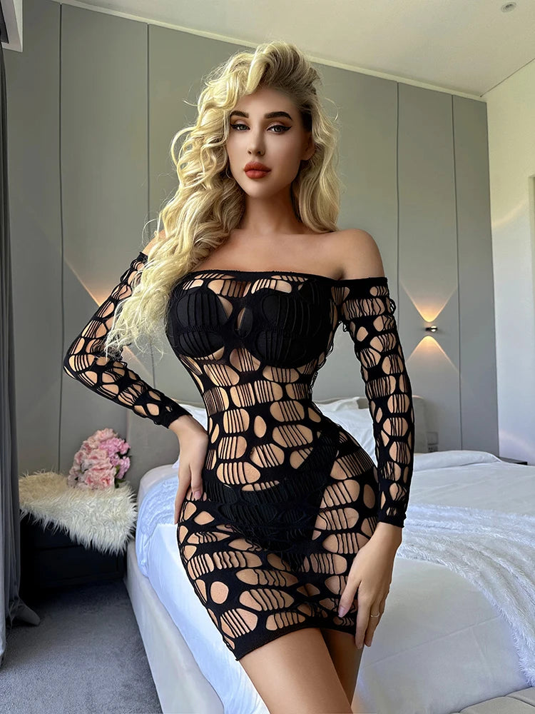 2024 Femme Lingerie Sexy Nylon Bodystocking Women Sexy Erotic Lingerie Stockings Hollow Out Rainbow Fishnets Dress