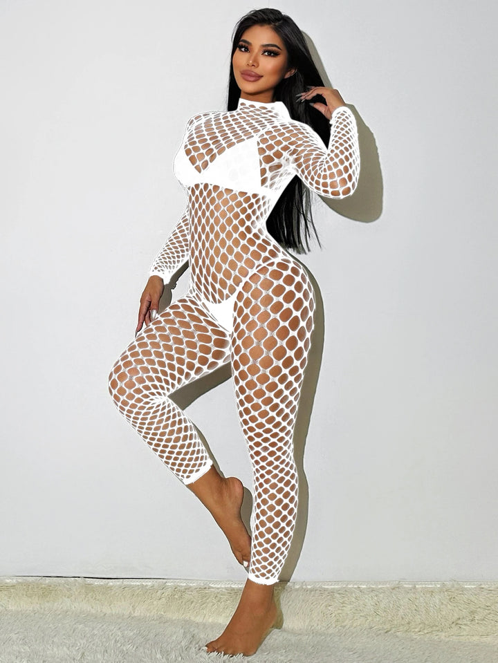 Hollow Out Women's Clothing Sexy Lingerie Mesh Sheer Bodysuit 2025 Sexy Backless Full Body Stocking Jumpsuit Women