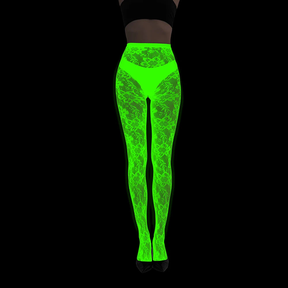 Women Body Stocking Glow in the Dark Sexy Fishnet Bodystocking Transparent Nylon Socks Mesh Pantyhose