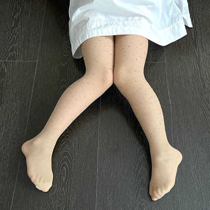 Children Rhinestone Fishnets Pantyhose White Diamond Sparkle Stockings Baby Costumes Cotton Crotch Fishnets Socks