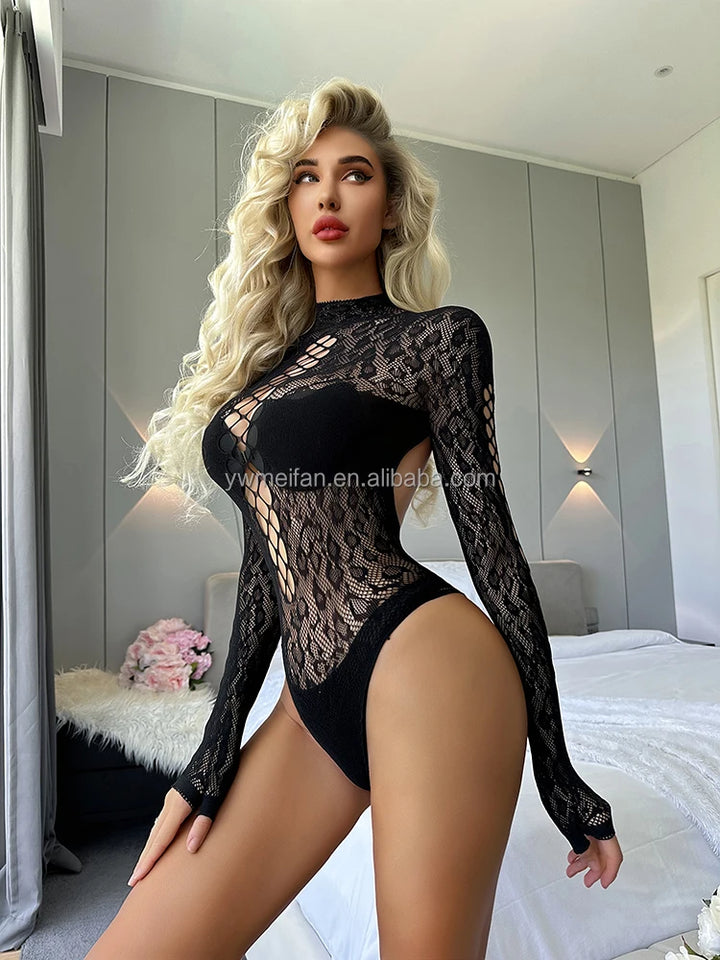 UYW Black Leopard Sexy Backless Bikini Tops Sexy Women Honeymoon Lingerie  Fishnets Bodystockings Erotic Stockings