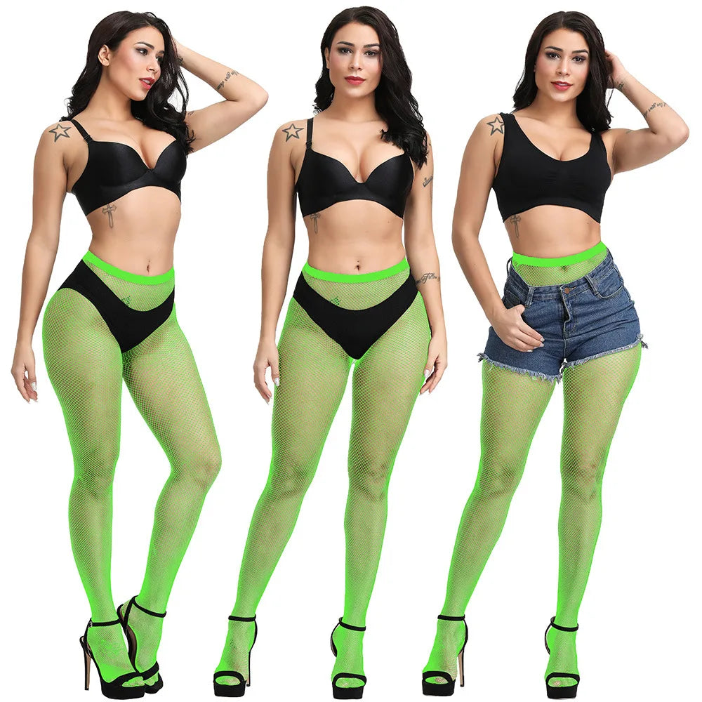 Hot Selling High Waist Fishnets Tights 2024 Femme Lingerie Sexy Crotchless Glitter Stockings Fashion Pantyhose White