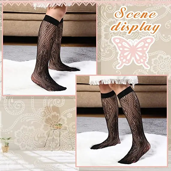 Patterned Stocking Long Tube Fishnet Socks Black Mesh Net Knee High Tights Seamless Pantyhose Costumes Calf Socks