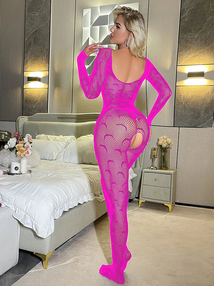 Women's Sexy Summer Jumpsuits Playsuits Transparent Hooded Design Bodysuit with Full Body Stocking Knitted Weaving Method W524