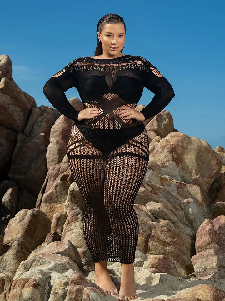 Extra Size Womens Sexy Costumes Hollow Out Mature Sheer Fishnets Jumpsuit 2025 Plus Size Lingerie Women Sexy Bodystocking