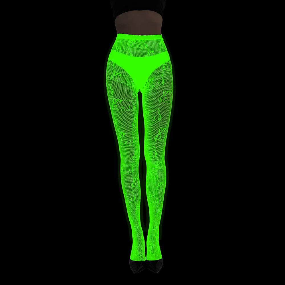 Glow in the Dark Net Socks Sexy Party Luminous Fishnet Pantyhose Women Stocking Tights Sheers Nylon Socks Mesh Pantyhose
