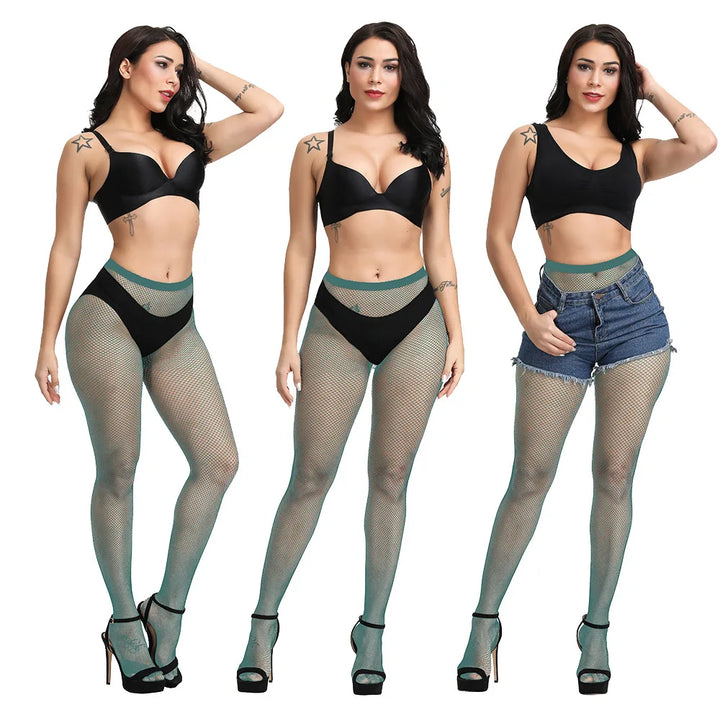 Hot Selling High Waist Fishnets Tights 2024 Femme Lingerie Sexy Crotchless Glitter Stockings Fashion Pantyhose White