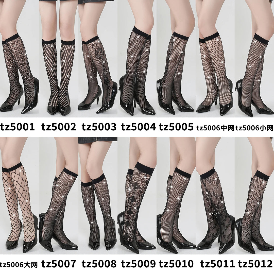 Sexy Rhinestone Nylon Fishnet Long Socks Fashion Decor for Women's Clothing Nylon Hosiery Stockings Lingerie Femme