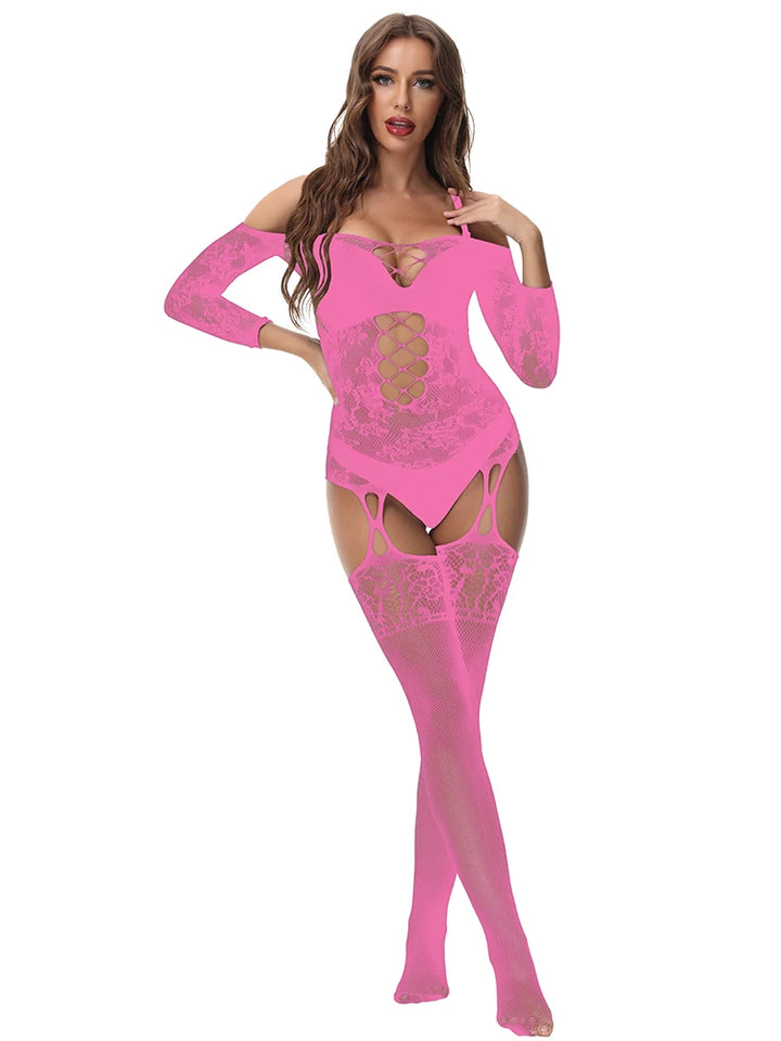 Sexy Bodystocking Lingerie Nylon Fishnets Floral Stockings Full  Body Erotic Lingerie Womens Body Doll Catsuit