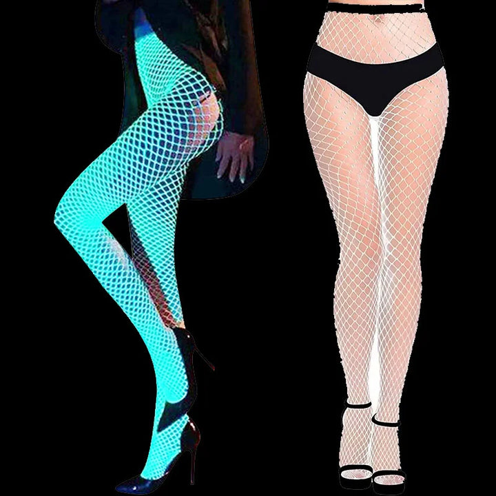 Luminous Fishnet Stockings for Women Glow in Dark Blue Green Fishnet Mesh Leggings Clubwear Fishnet Pantyhose Tights