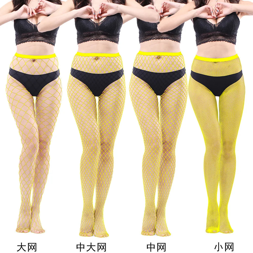 Women's Sexy Black Mesh Pantyhose Middle Mesh Fishnet Punk Dress Sexy Lingerie Nylon Hollow Out Pantyhose