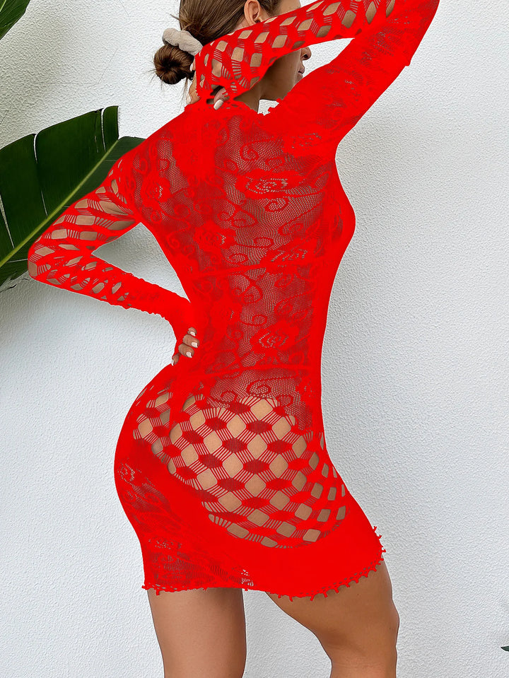 Full Sleeve Fishnet Jumpsuits Women's Clothing Party Club Stripper Outfits Hollow Out Body Stocking Erotic Lingerie