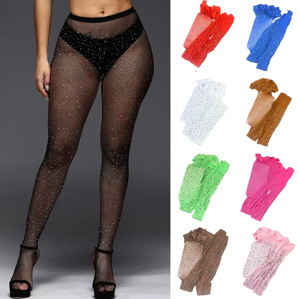 Colorful AB Gem Rhinestone Stockings Women Sexy Nylon Hosiery Thin High Tights Girls Candy Color Lingerie Pantyhose
