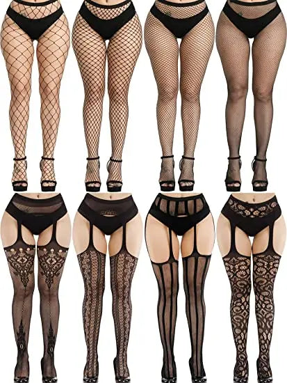 2023 Suspender Pantyhose Attached Stockings Fishnet Lace Thigh High Garter Belt Stockings Women's Exotic Hosiery
