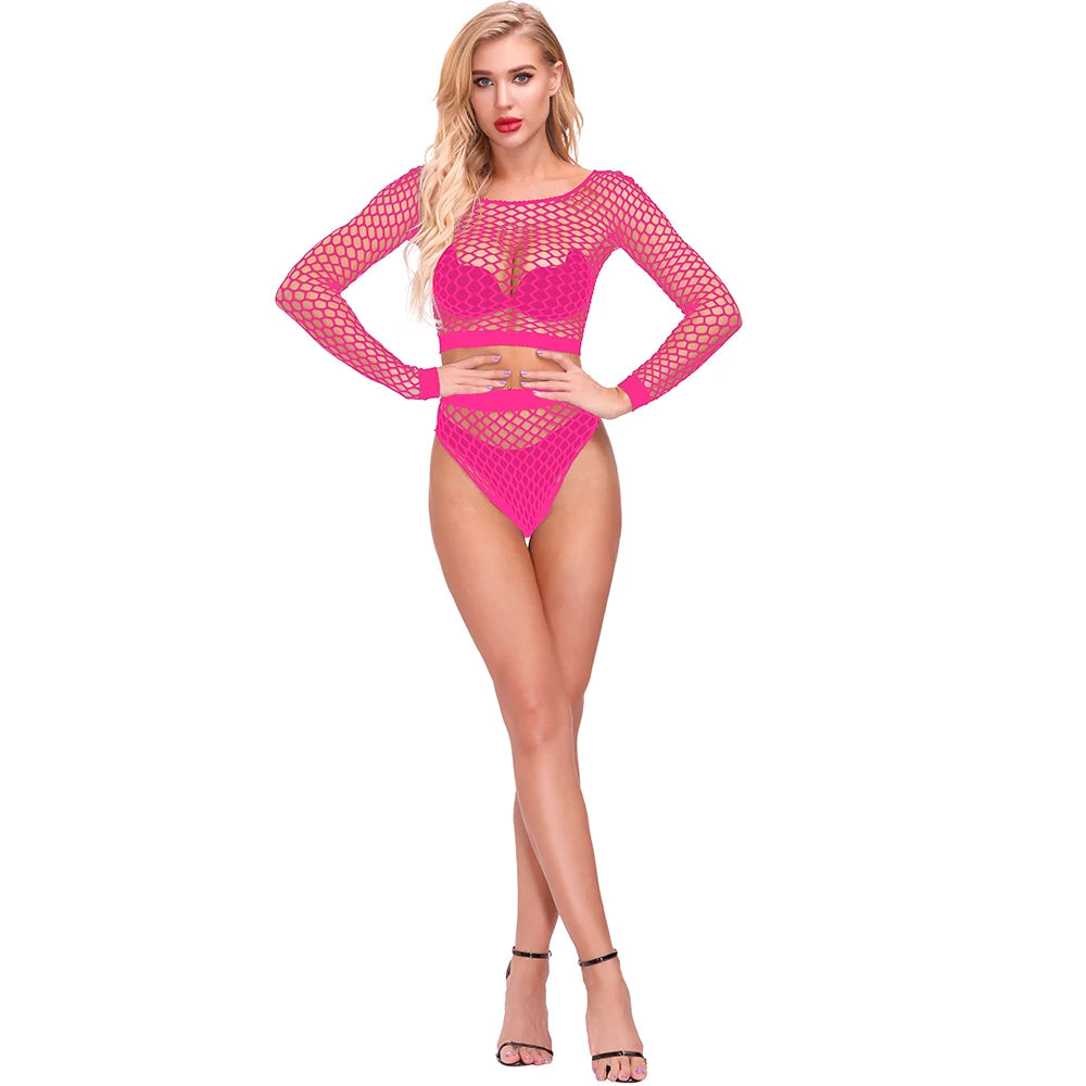 Wholesale Nylon Fishnet Body Dolls Adult Sexy Lingerie for Women Exotic Underwear Hollow Out Body Stocking 2pcs Set