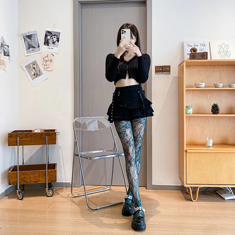 Punk Style Medias De Rejilla Women's Club Party Pantyhose/Tights Candy Color Floral Fishnet Stockings Collant Femme