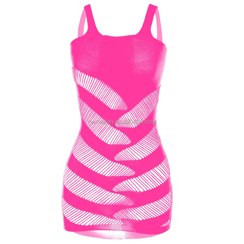 Wholesale Sexy Mesh Lingerie Dress Valentine's Day Sexy Play Suit Zebra Strips Bodysuit Nylon Fishnets Bodystocking