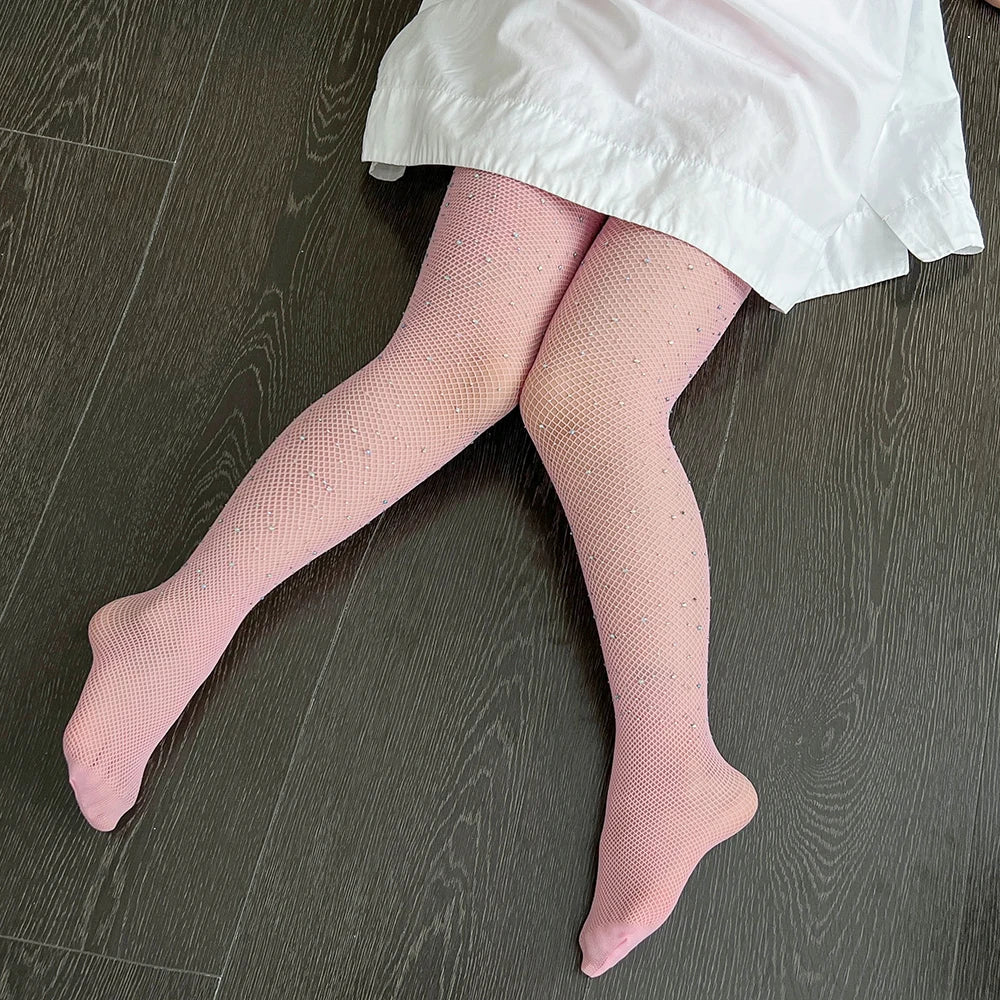 Children Rhinestone Fishnets Pantyhose White Diamond Sparkle Stockings Baby Costumes Cotton Crotch Fishnets Socks