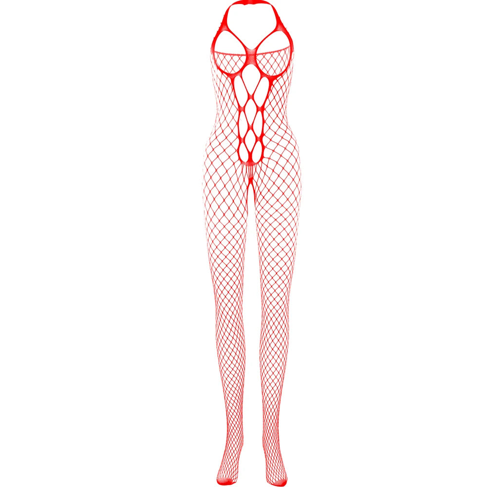 Sexy Erotic Lingerie Femme Sexy Hollow Out Halters Exposed Breast Bodystocking Lingerie Stockings Crotchless Erotic