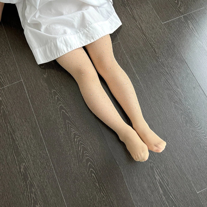 Small Weft Children's Rhinestone Fishnet Stockings White Diamond Shiny Litter Girls Pantyhose Tights Candy Color Socks