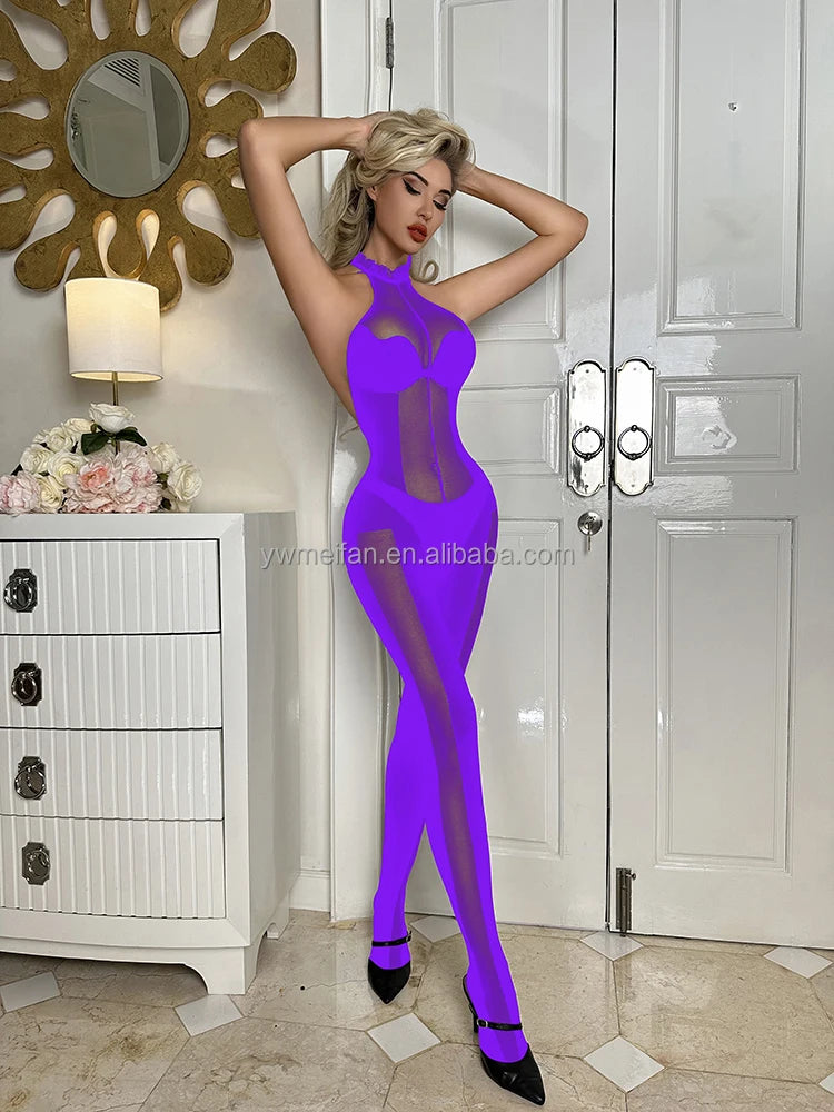 Crotchless Body Stocking Pantyhose Women's Sexy Lingerie Sexy Black Lace  Bodystocking Silky Sheer Erotic Bodysuit