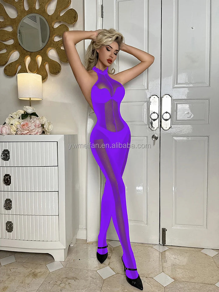 Crotchless Body Stocking Pantyhose Women's Sexy Lingerie Sexy Black Lace  Bodystocking Silky Sheer Erotic Bodysuit