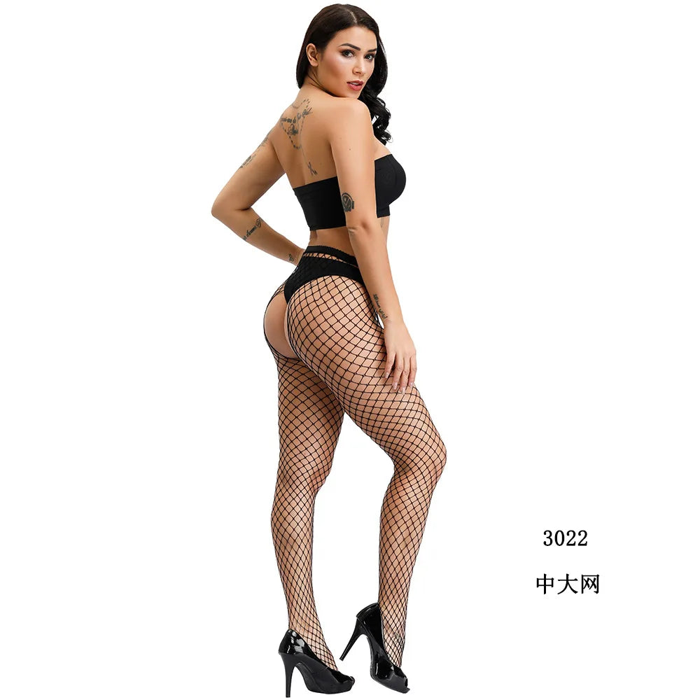 Four Sides Crotchless Pantyhose Women's Sexy Mini Holes Fishnet Tights Nylon Hosiery Stockings Mesh Sheer Lingerie