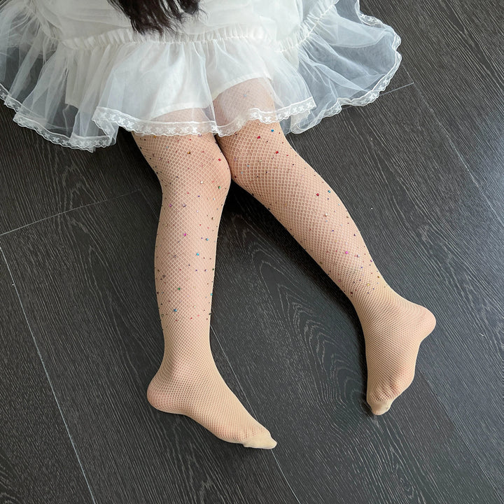 Wholesale Girls Colorful Rhinestone Fishnet Pantyhose Children Mesh Stockings Hollow Out Fish Net Dance Tights