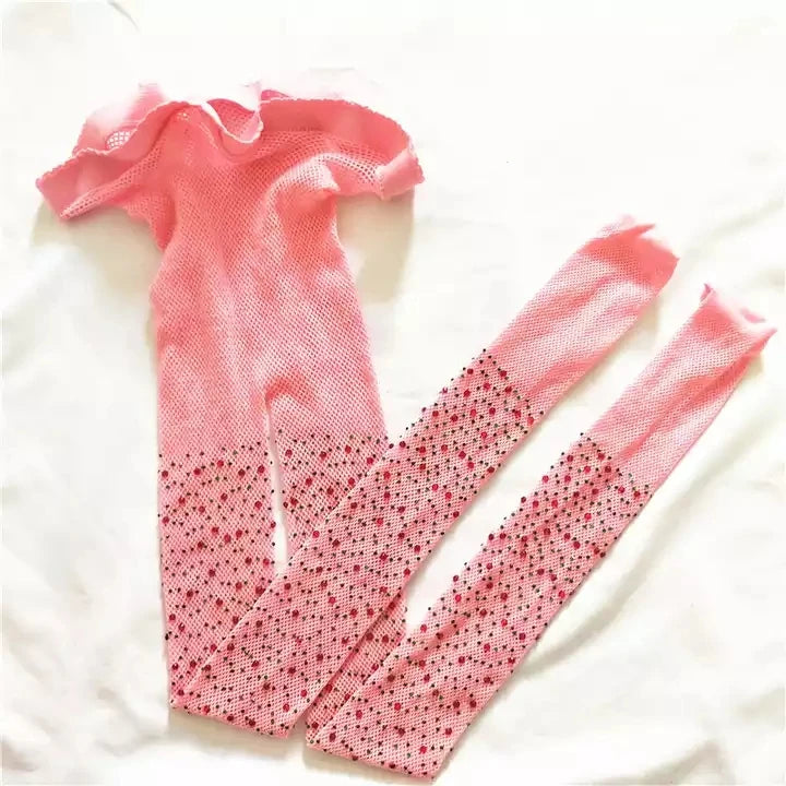 Kids Kawaii Pattern Mesh Shiny Rhinestone Fishnet Tights Girls Fishnet Stockings for Princess Dress High Waist Mesh Tights