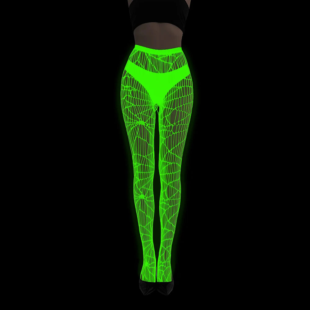 Glow in the Dark Net Socks Sexy Party Luminous Fishnet Pantyhose Women Stocking Tights Sheers Nylon Socks Mesh Pantyhose