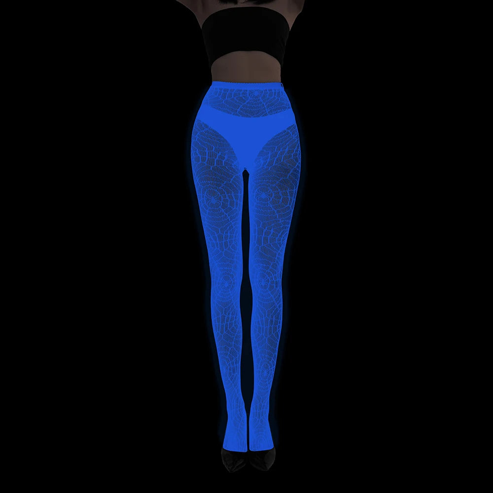 Wholesale Luminous Women Body Stocking Glow in the Dark Sexy Fishnet Bodystocking Transparent Nylon Socks Mesh Pantyhose