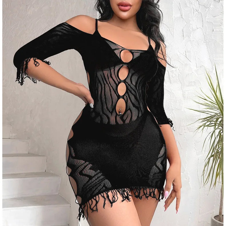Women's Sexy Fishnet Bodystocking Mesh Lingerie Plus Size Underwear with Hollow Out Decoration Women's Shapewear W483