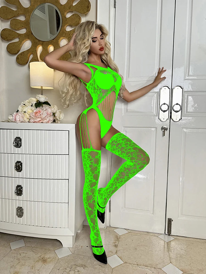 Sexy Garters Belt Pantyhose Hot Women Sexy Crotchless Stockings Hosiery Full Body Stockings Sexy Lace Floral Bodycon