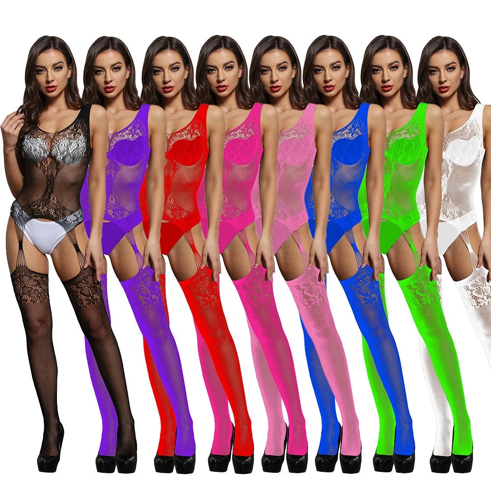 Wholesale High Quality Nylon Fishnet Bodystocking Sexy Crotchless Hosiery Suspender Stockings Sexy Erotic Lingerie