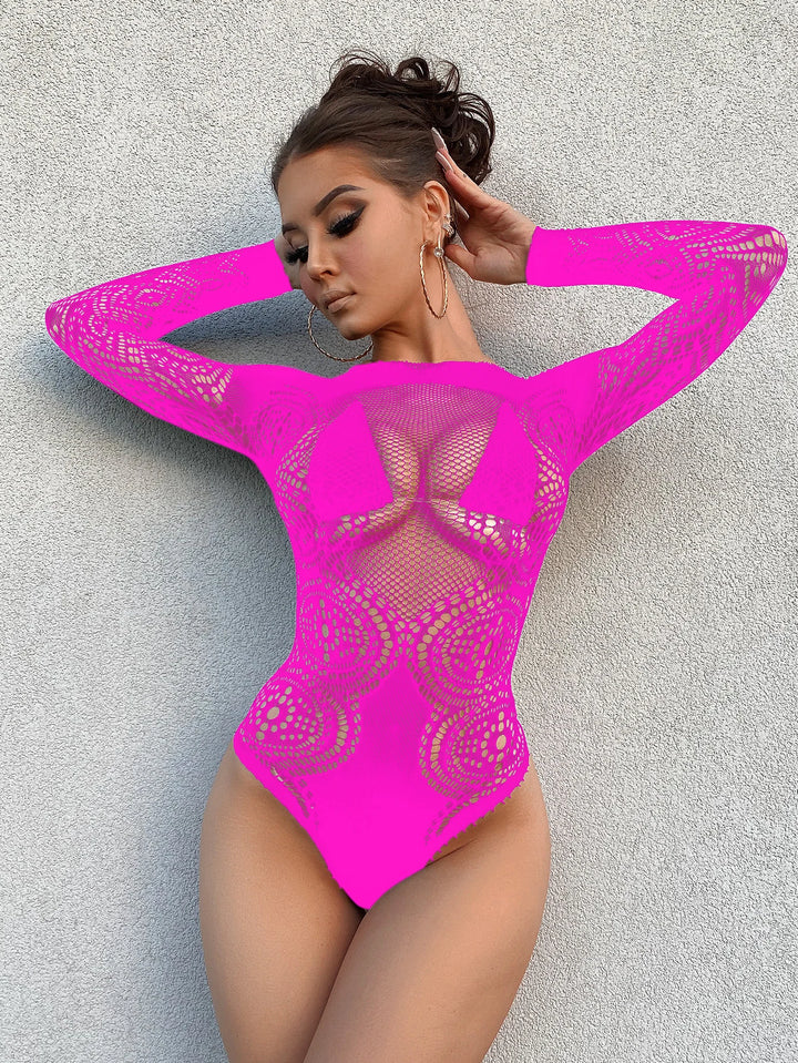 Chic Vintage Plus Size Sexy Lingerie for Chubby Women Mature Sheer Mesh Lingerie Dress Sexy Crotchless Bodystocking