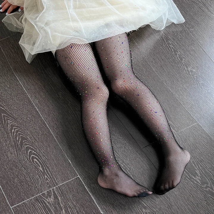 Crystal Rhinestone Fishnet Stockings for Baby Little Girls Shiny Colorful Diamond Gem Pantyhose Candy Color Tights