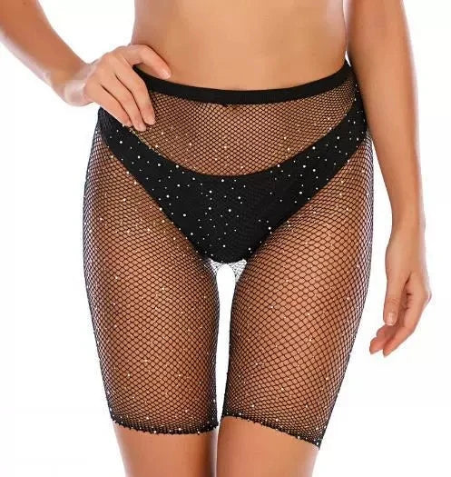 2024 Wholesale Rhinestone Body Hosiery Stockings Fashion Fishnet Shorts Sexy Medium Opaque Fishnet Pantyhose/Tights
