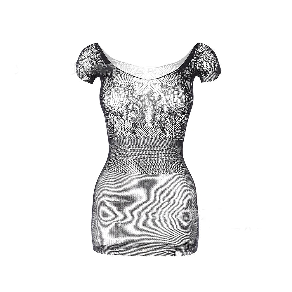 Sexy Mesh Bodystocking Lace Lingerie Set Women Erotic Night Playsuit Fishnets Floral Transparent Crotchless Bodydress
