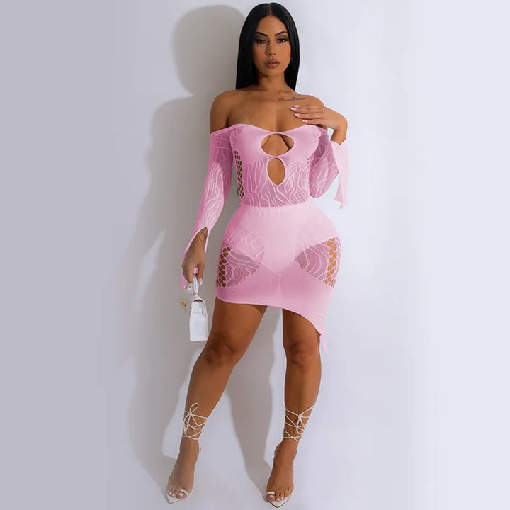 2025 Spring Summer New Sexy One-word Neck Off-shoulder Diamond Shinny Hollow Out Women's Mini Party Dresses for Club Night Out