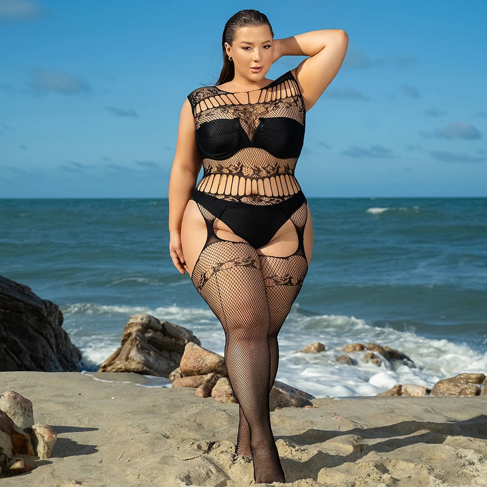 220lbs Sexy Plus Size Bodystockings for Chubby Women Sexy Garter Belt Stockings Full Body Nuisette Sexy Lingerie Femme