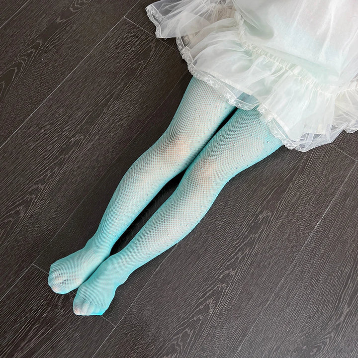 Children Rhinestone Fishnets Pantyhose White Diamond Sparkle Stockings Baby Costumes Cotton Crotch Fishnets Socks